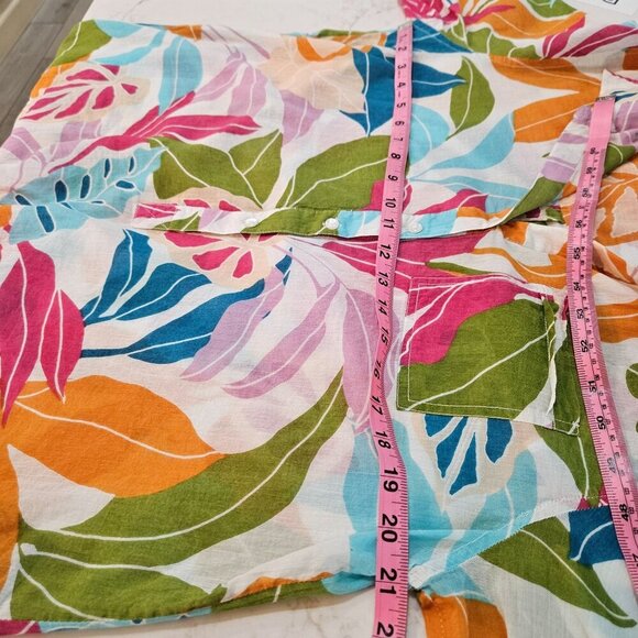 True Destinations Medium Button Long Shirt Multicolor Tropical Print Boho Beach - Picture 9 of 10